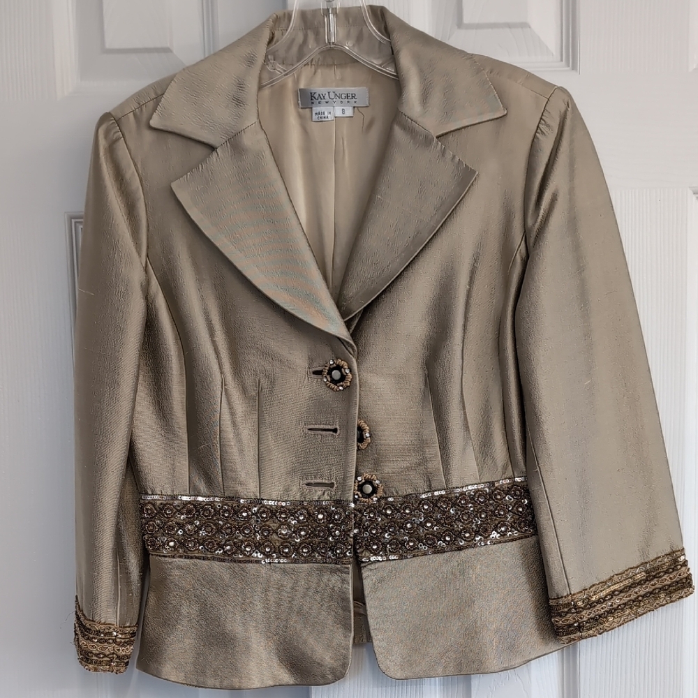 Kay Unger Gold Blazer with Embellished Trim